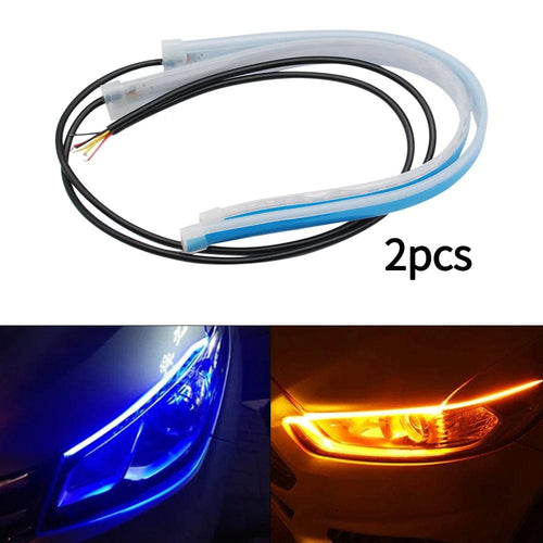 Planet Gates blue to yellow / 2 piece / 45CM 2pcs 12V LED DRL Car Daytime Running Light Flexible Waterproof Strip Auto Headlights White Turn Signal Yellow Brake Flow Lights