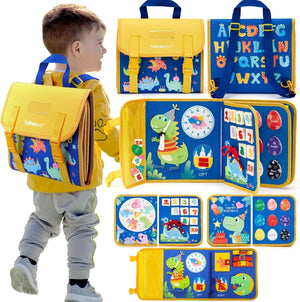Planet Gates Blue Toddler Busy Board Montessori Toys Learning Educational Activities Travel Toy Dinosaur Dress up  Sensory Life Skill Backpack