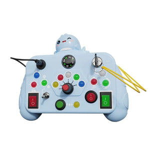 Planet Gates Blue Whale Cartoon Montessori Busy Board Sensory Toys with LED Light Switch Control Board Travel Activities Children Game for 2-4 Years Old