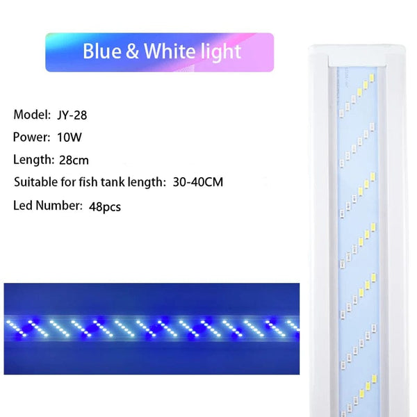 Planet Gates Blue White 28CM WRGB New 6 Row Super Slim LEDs Aquarium Lighting Aquatic Plant Light 18-48CM Extensible Dimmable Clip on Lamp For Fish Tank EU