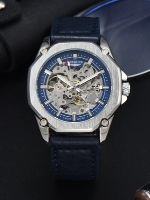Planet Gates Blue White / CHINA Man watch automatic movement cool wholesale automatic watch luxury skeleton waterproof leather LONGLUX mechanical wrist watches
