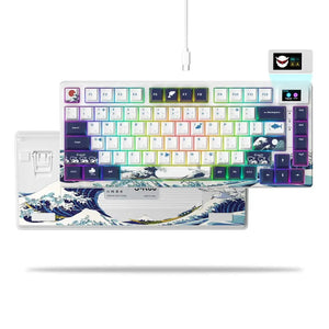 Planet Gates BLUE / White Switch womier SK80 Gasket Mounted Mechanical Keyboard  81 Key Gamer Keyboard 75% Hot Swap RGB Gaming Keyboard with Smart Display for PC