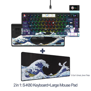 Planet Gates BLUE / White Switch womier SK80 Gasket Mounted Mechanical Keyboard  81 Key Gamer Keyboard 75% Hot Swap RGB Gaming Keyboard with Smart Display for PC