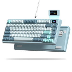 Planet Gates BLUE / White Switch womier SK80 Gasket Mounted Mechanical Keyboard  81 Key Gamer Keyboard 75% Hot Swap RGB Gaming Keyboard with Smart Display for PC