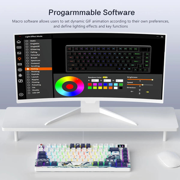 Planet Gates BLUE / White Switch womier SK80 Gasket Mounted Mechanical Keyboard  81 Key Gamer Keyboard 75% Hot Swap RGB Gaming Keyboard with Smart Display for PC