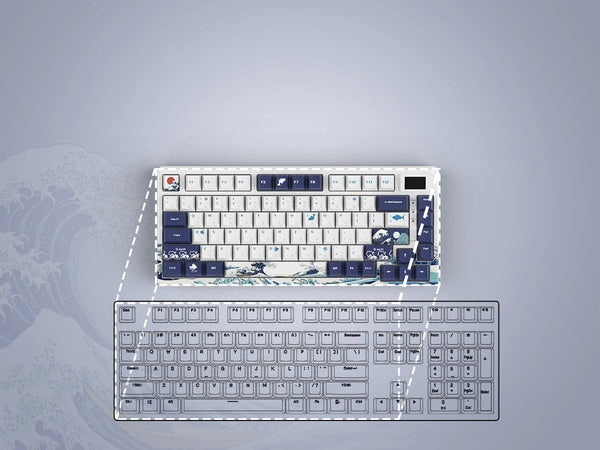 Planet Gates BLUE / White Switch womier SK80 Gasket Mounted Mechanical Keyboard  81 Key Gamer Keyboard 75% Hot Swap RGB Gaming Keyboard with Smart Display for PC