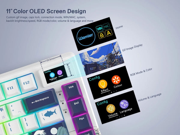 Planet Gates BLUE / White Switch womier SK80 Gasket Mounted Mechanical Keyboard  81 Key Gamer Keyboard 75% Hot Swap RGB Gaming Keyboard with Smart Display for PC