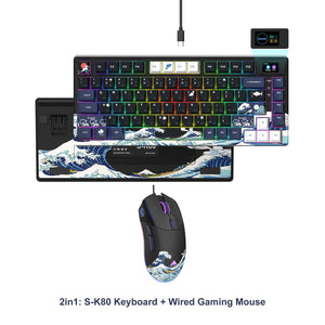 Planet Gates BLUE / White Switch womier SK80 Gasket Mounted Mechanical Keyboard  81 Key Gamer Keyboard 75% Hot Swap RGB Gaming Keyboard with Smart Display for PC