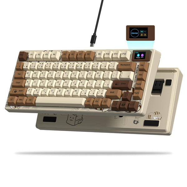 Planet Gates BLUE / White Switch womier SK80 Gasket Mounted Mechanical Keyboard  81 Key Gamer Keyboard 75% Hot Swap RGB Gaming Keyboard with Smart Display for PC