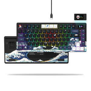 Planet Gates BLUE / White Switch womier SK80 Gasket Mounted Mechanical Keyboard  81 Key Gamer Keyboard 75% Hot Swap RGB Gaming Keyboard with Smart Display for PC