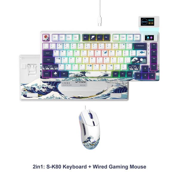 Planet Gates BLUE / White Switch womier SK80 Gasket Mounted Mechanical Keyboard  81 Key Gamer Keyboard 75% Hot Swap RGB Gaming Keyboard with Smart Display for PC