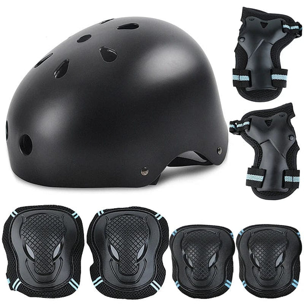Planet Gates Blue with helmet / M Skateboard Ice Roller Skating Protective Gear Elbow Pads Wrist Safety Guard Cycling Riding Helmet Protector for Kids Adults
