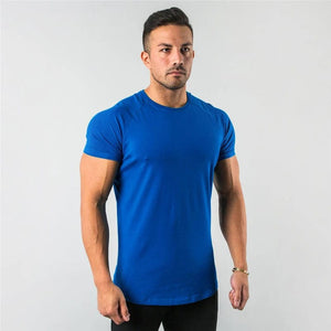 Planet Gates Blue / XXL New Fashion Plain Tops Tees Fitness Mens T Shirt Short Sleeve Muscle Joggers Bodybuilding Tshirt Male Gym Clothes Slim Fit Shirt