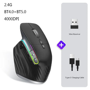 Planet Gates Bluetooth 2.4G-Black Wireless Mouse Bluetooth+2.4G Tri-mode Mouse Mute Mice Ergonomic Gaming Mouse USB-C Rechargeable 5 DPI For Laptop PC Notebook