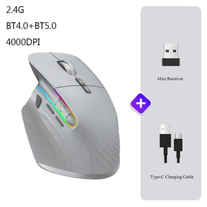 Planet Gates Bluetooth 2.4G-Gray Wireless Mouse Bluetooth+2.4G Tri-mode Mouse Mute Mice Ergonomic Gaming Mouse USB-C Rechargeable 5 DPI For Laptop PC Notebook