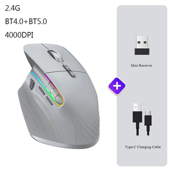 Planet Gates Bluetooth 2.4G-Gray Wireless Mouse Bluetooth+2.4G Tri-mode Mouse Mute Mice Ergonomic Gaming Mouse USB-C Rechargeable 5 DPI For Laptop PC Notebook