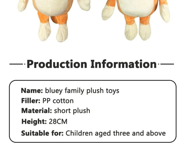 Planet Gates Bluey 28CM Anime Figures Family Bingo Plush Dolls Animation Peripheral Dog Dad Bandit And Mom Chilli Stuffed Toys Kids Gift