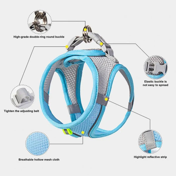 Planet Gates Body Shape Fitting Pet Vest Breathable Mesh Reflective Pet Vest Harness with Leash Adjustable Buckle for Small Dog Puppy for Pet