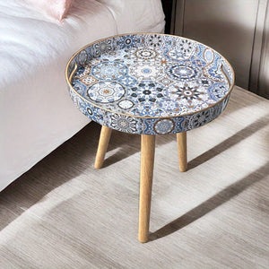 Planet Gates Bohemian Gray And Blue Tray Bohemian Style Small Sculpture Decoration Versatile Wooden Tray Coffee Table with Detachable Legs for Living Room Home Decor