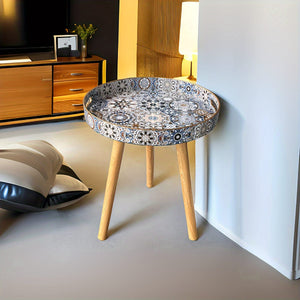 Planet Gates Bohemian Gray And Blue Tray Bohemian Style Small Sculpture Decoration Versatile Wooden Tray Coffee Table with Detachable Legs for Living Room Home Decor