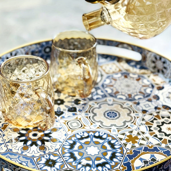 Planet Gates Bohemian Gray And Blue Tray Bohemian Style Small Sculpture Decoration Versatile Wooden Tray Coffee Table with Detachable Legs for Living Room Home Decor