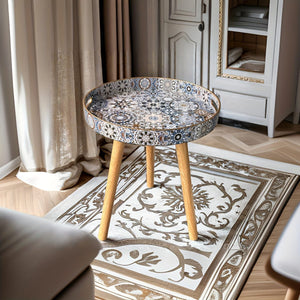 Planet Gates Bohemian Gray And Blue Tray Bohemian Style Small Sculpture Decoration Versatile Wooden Tray Coffee Table with Detachable Legs for Living Room Home Decor