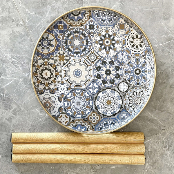 Planet Gates Bohemian Gray And Blue Tray Bohemian Style Small Sculpture Decoration Versatile Wooden Tray Coffee Table with Detachable Legs for Living Room Home Decor