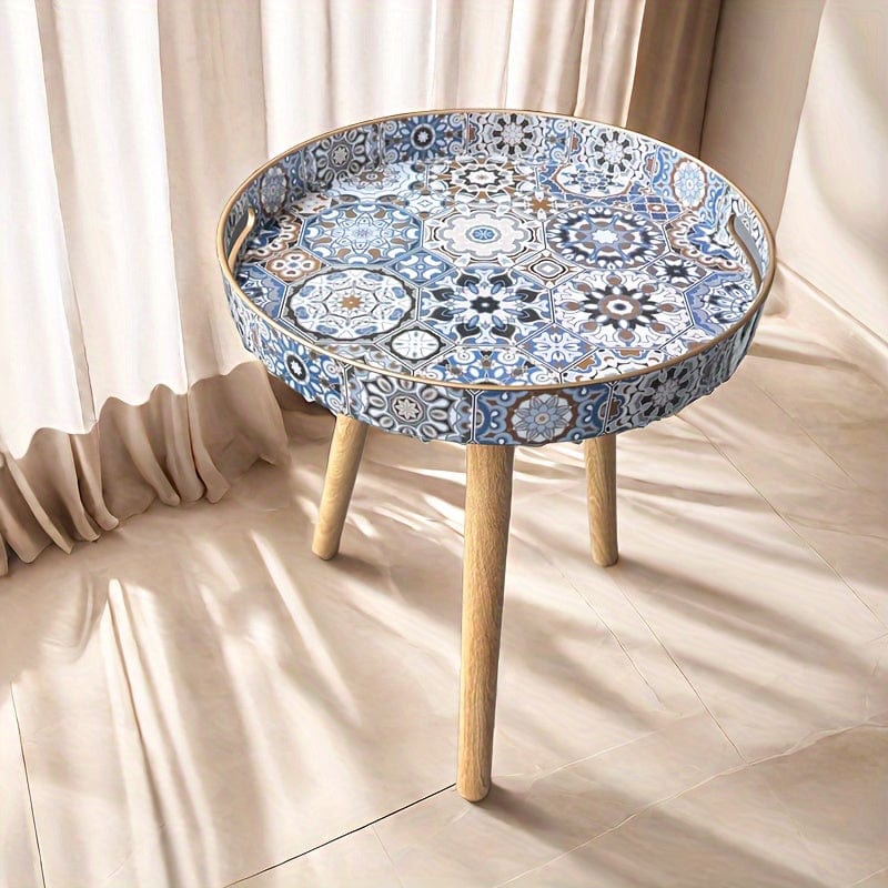 Planet Gates Bohemian Gray And Blue Tray Bohemian Style Small Sculpture Decoration Versatile Wooden Tray Coffee Table with Detachable Legs for Living Room Home Decor