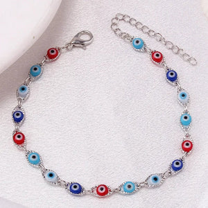 Planet Gates Bohemian Oval Evil Blue Eye Charm Bracelet Gold Silver Color Brass Chain Bracelets for Women Men Prayer Jewelry