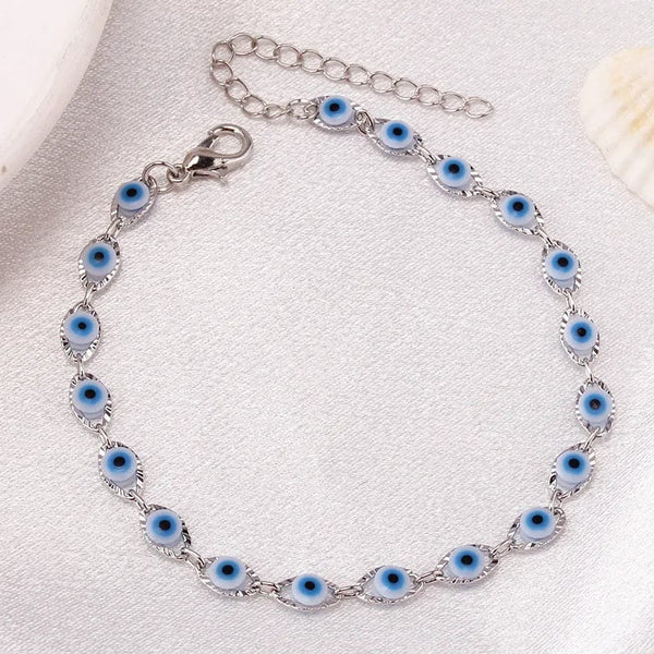 Planet Gates Bohemian Oval Evil Blue Eye Charm Bracelet Gold Silver Color Brass Chain Bracelets for Women Men Prayer Jewelry