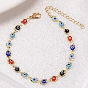 Planet Gates Bohemian Oval Evil Blue Eye Charm Bracelet Gold Silver Color Brass Chain Bracelets for Women Men Prayer Jewelry