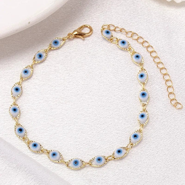 Planet Gates Bohemian Oval Evil Blue Eye Charm Bracelet Gold Silver Color Brass Chain Bracelets for Women Men Prayer Jewelry