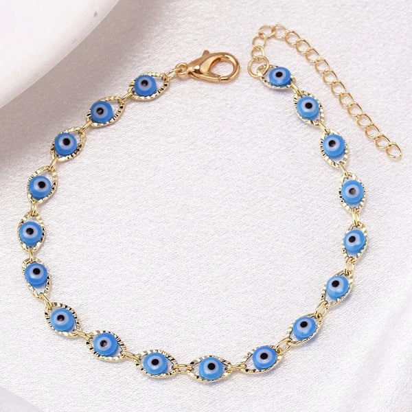Planet Gates Bohemian Oval Evil Blue Eye Charm Bracelet Gold Silver Color Brass Chain Bracelets for Women Men Prayer Jewelry