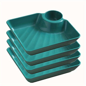 Planet Gates Bottle Green 4PCS 4pcs Unbreakable Serving Platter Set, Potato Chip Plate, Sturdy Snack Plate, Sushi Plate, 18.54cm X 16.76cm Serving Dishes For Appetizer, Charcuterie, Kitchen Tools, Kitchen Accessories, Kitchen Gadgets