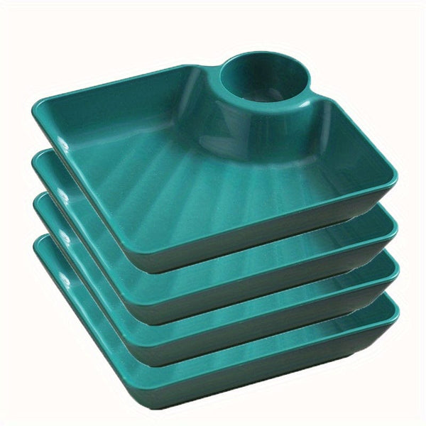 Planet Gates Bottle Green 4PCS 4pcs Unbreakable Serving Platter Set, Potato Chip Plate, Sturdy Snack Plate, Sushi Plate, 18.54cm X 16.76cm Serving Dishes For Appetizer, Charcuterie, Kitchen Tools, Kitchen Accessories, Kitchen Gadgets