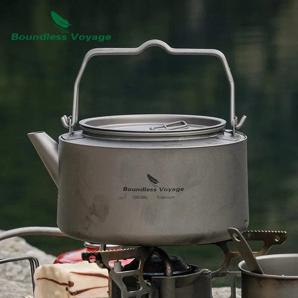 Planet Gates Boundless Voyage Titanium 700/1000ml Tea Kettle with Folding Handle Outdoor Camping Cookware Ultralight Portable Teapot