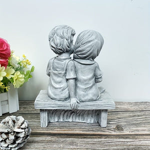 Planet Gates Boy Kiss Girl 1pc Boy Kissing Girl Statue Sitting On Bench Figurine Kissing Couple Garden Sculpture Wife Gifts For Outdoor Lawn Yard Art Collection, Garden Sculpture & Statue