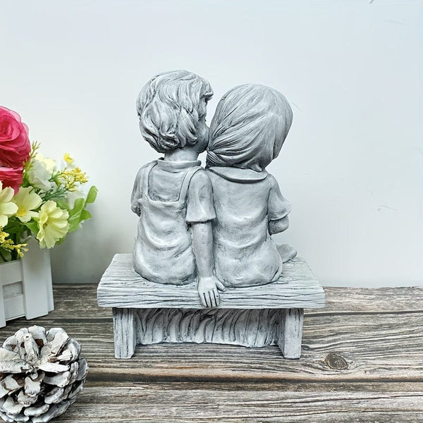 Planet Gates Boy Kiss Girl 1pc Boy Kissing Girl Statue Sitting On Bench Figurine Kissing Couple Garden Sculpture Wife Gifts For Outdoor Lawn Yard Art Collection, Garden Sculpture & Statue