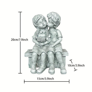 Planet Gates Boy Kiss Girl 1pc Boy Kissing Girl Statue Sitting On Bench Figurine Kissing Couple Garden Sculpture Wife Gifts For Outdoor Lawn Yard Art Collection, Garden Sculpture & Statue