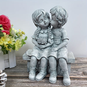 Planet Gates Boy Kiss Girl 1pc Boy Kissing Girl Statue Sitting On Bench Figurine Kissing Couple Garden Sculpture Wife Gifts For Outdoor Lawn Yard Art Collection, Garden Sculpture & Statue