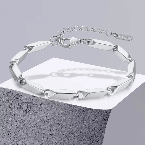 Planet Gates BR-1198S Vnox Mens Geometric Rhombus Chain Bracelet,Casual Stainless Steel Metal Links Wristband, Length Adjustable