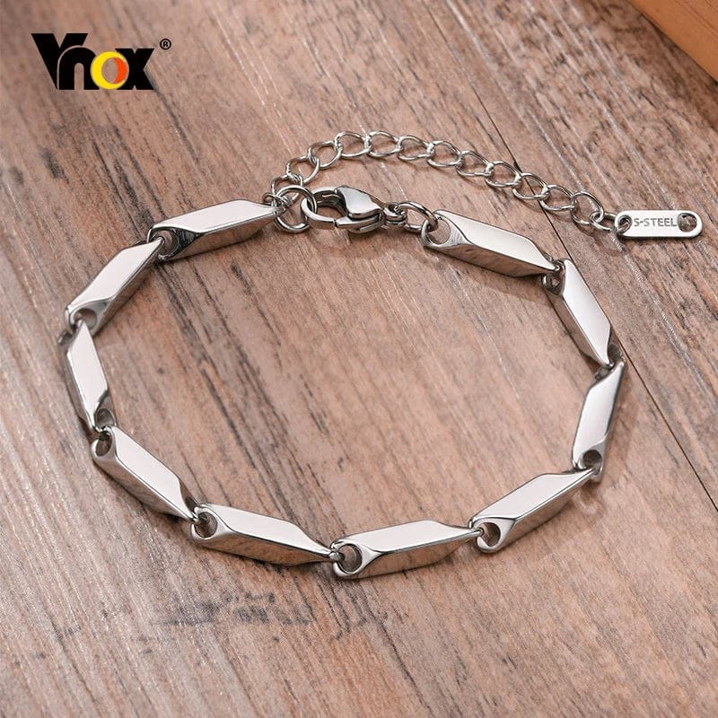 Planet Gates BR-1198S Vnox Mens Geometric Rhombus Chain Bracelet,Casual Stainless Steel Metal Links Wristband, Length Adjustable
