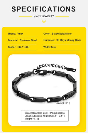 Planet Gates BR-1198S Vnox Mens Geometric Rhombus Chain Bracelet,Casual Stainless Steel Metal Links Wristband, Length Adjustable