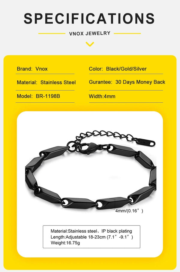 Planet Gates BR-1198S Vnox Mens Geometric Rhombus Chain Bracelet,Casual Stainless Steel Metal Links Wristband, Length Adjustable