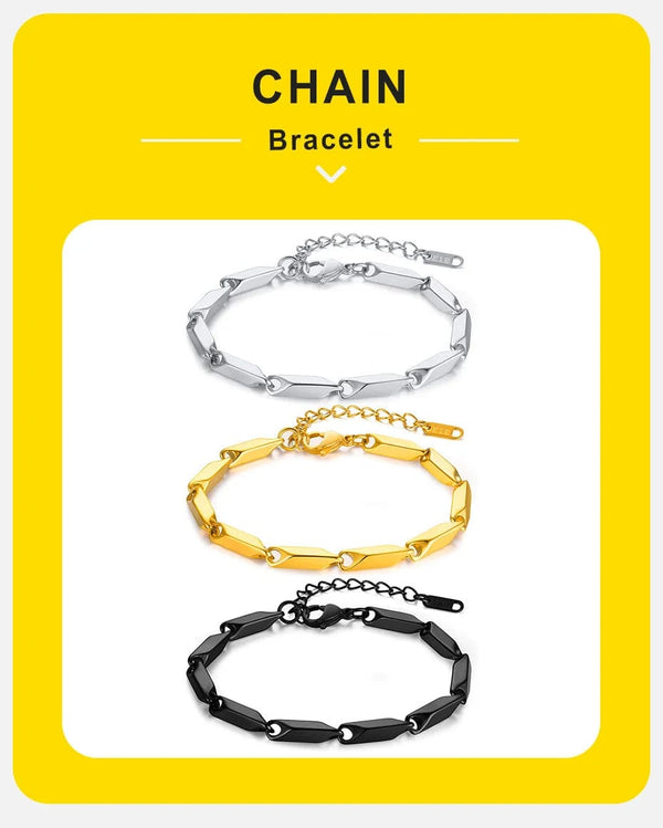 Planet Gates BR-1198S Vnox Mens Geometric Rhombus Chain Bracelet,Casual Stainless Steel Metal Links Wristband, Length Adjustable