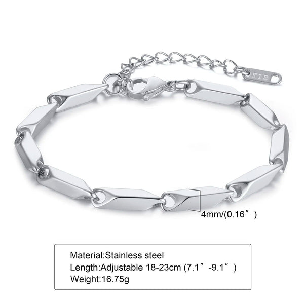 Planet Gates BR-1198S Vnox Mens Geometric Rhombus Chain Bracelet,Casual Stainless Steel Metal Links Wristband, Length Adjustable