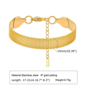 Planet Gates BR-1267G Vintage Mesh Link Bracelet for Women ,Thick Chain Stainless Steel Fashion Wristhand