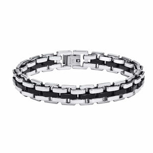 Planet Gates BR-1318S / 21cm Vnox 11mm Watchband Shaped Chain Bracelet for Men Teens Boys,Strap Chain Bracelets, Black Silver Color Stainless Steel Wristband