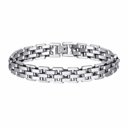 Planet Gates BR-1318S / 21cm Vnox 11mm Watchband Shaped Chain Bracelet for Men Teens Boys,Strap Chain Bracelets, Black Silver Color Stainless Steel Wristband