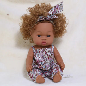 Planet Gates BR-GDH-flowerpink / girl body 35cm Newborn Reborn African Doll Baby Simulation Soft Vinyl Children Lifelike Toys Christmas Birthday Toys Dolls for Babies